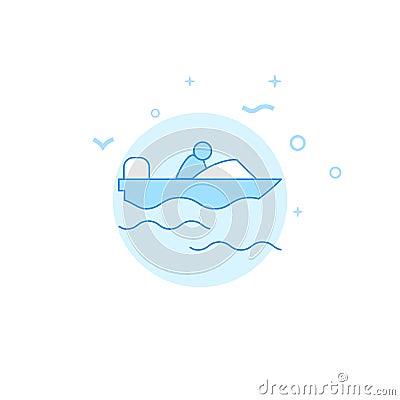 Powerboat, motorboat flat vector icon. Filled line style. Blue monochrome design. Editable stroke Vector Illustration