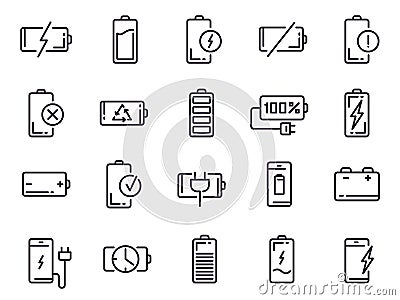 Powered charge icon. Battery charging, smartphone power level, electric charge station and recycle line art elements for Vector Illustration