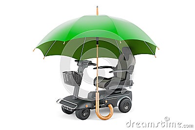 Powered mobility scooter under umbrella, 3D rendering Stock Photo