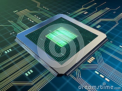 Powerful cpu on a printed circuits board Cartoon Illustration