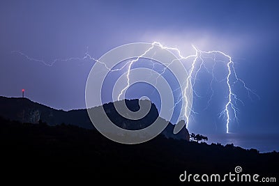 A powerful discharge of lightning over the black sea Stock Photo