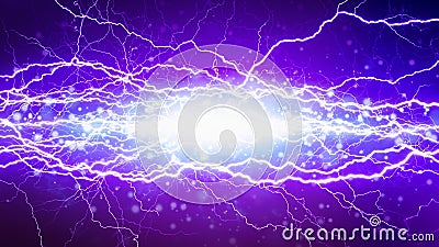Powerful electric high voltage short circuit, bright lightnings Stock Photo