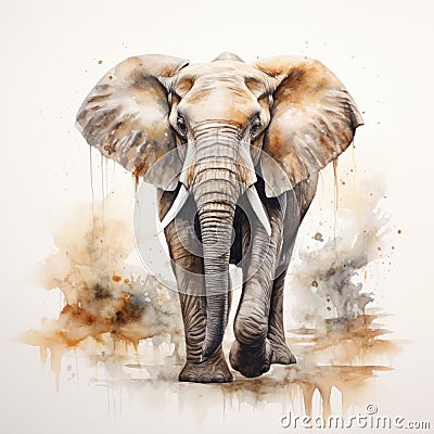 Powerful And Elegant Elephant Watercolor Painting Cartoon Illustration