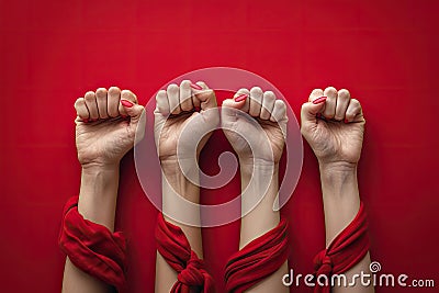 Powerful Group of Women's Raised Fists Symbolizing Strength and Solidarity Stock Photo