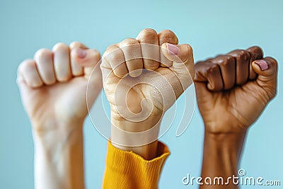 Powerful Group of Women's Raised Fists Symbolizing Strength and Solidarity Stock Photo