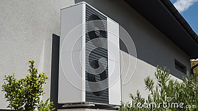 Powerful heat pump for heating and air conditioning of a modern private house. Energy saving technology concept Stock Photo