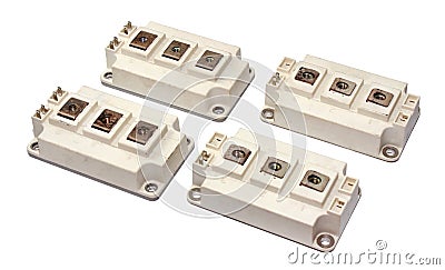 Powerful IGBT transistors isolated on white background Stock Photo