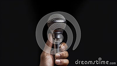 Hand holding microphone Stock Photo