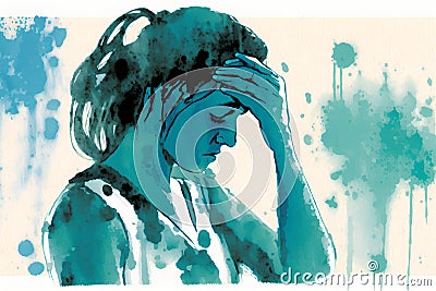 Silhouette of Despair. mental state of a woman struggling with depression Stock Photo