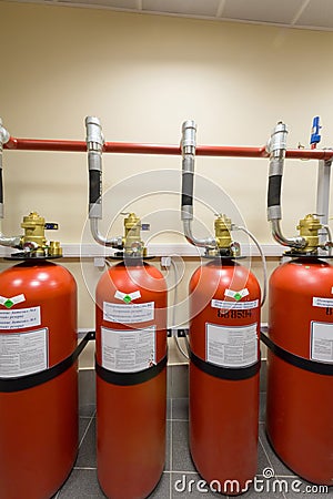 Powerful industrial fire extinguishing system. Stock Photo