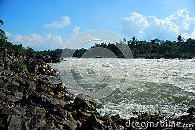 The powerful Khone Phapheng Waterfalls near Don Det Stock Photo