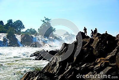 The powerful Khone Phapheng Waterfalls near Don Det Editorial Stock Photo