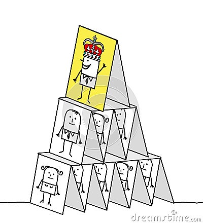 Powerful king & cards pyramid Vector Illustration