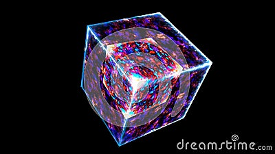 Powerful magic ice bolt cube fusion and violet power mystery energy surface and eternal flame cube Stock Photo