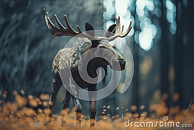 A powerful and majestic moose walking through a forest. Generative AI Stock Photo