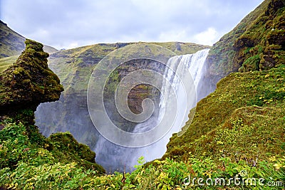 Powerful majestic waterfall at Skogafoss waterfall, Iceland Stock Photo