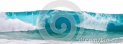 Powerful ocean blue waves with white foam isolated on a white background. Wide format. Stock Photo