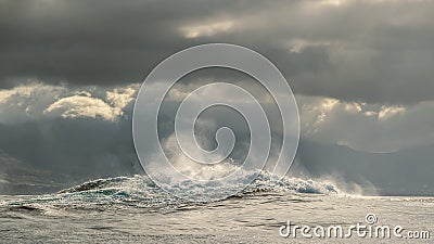 Powerful ocean waves breaking. Wave on the surface of the ocean. Stock Photo