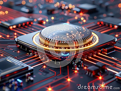 The Future of Technology A Powerful Processor Illuminates the Path Forward, a Beacon of Advanced Light Signals, Guiding Us into a Stock Photo