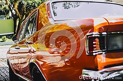 Powerful red and chrome car. Stock Photo