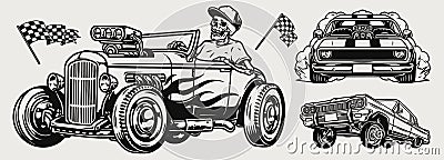 Powerful retro custom cars vintage concept Vector Illustration