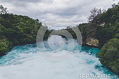 Powerful river flow at Huka falls in New Zealand Stock Photo