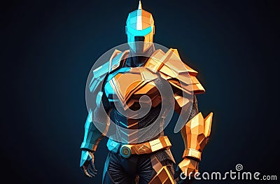 powerful robot with metallic body and glowing eyes in determined pose. futuristic warrior Stock Photo