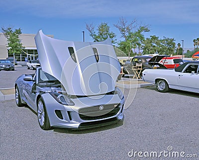 Powerful Silver Jaguar Type-F Roadster Editorial Stock Photo