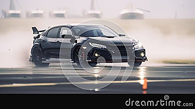 Powerful sports car on military airstrip Stock Photo