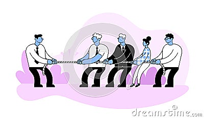 Powerful strong businessman competing with group of businessmen, office people team playing tug of war battle Concept Vector Illustration