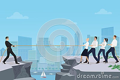 Powerful strong businessman competing with group of businessmen office people team Vector Illustration