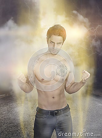 Powerful super hero Stock Photo