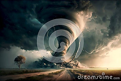 Powerful Tornado On a Country Road Stock Photo