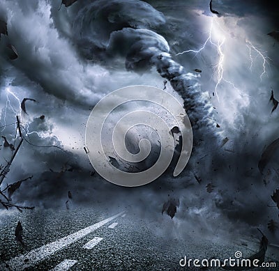 Powerful Tornado - Dramatic Destruction Stock Photo