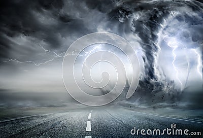 Powerful Tornado On Road Stock Photo