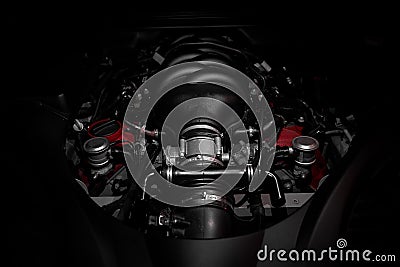 Powerful v8 motor of fast Italian car Stock Photo