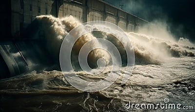 Powerful waves spray liquid, fueling hydroelectric generator generative AI Stock Photo