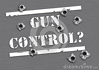 Powerful weapon shoots bullet Holes in Metal plate with sound of gunfire for discussing the gun control Stock Photo