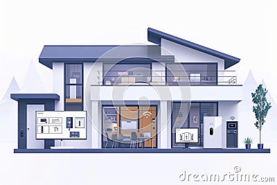 Powerful Wi-Fi and network automation streamline security management oversee systems with remote view and comprehensive camera co Cartoon Illustration