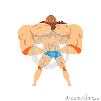Powerful wrestler character in mask, professional fighter of sports show vector Illustration on a white background Vector Illustration