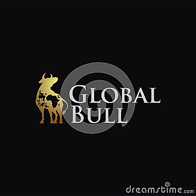 Powerfull bull cow logo icon vector with earth mark on body Vector Illustration