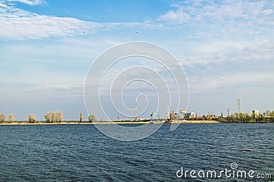 Powerhouse on Kiev Reservoir - panoramic view Stock Photo