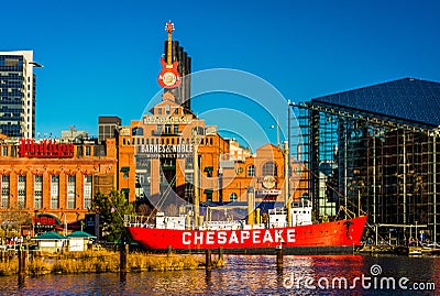 The Powerplant and Chesapeake Lightship in the Inner Harbor of B Editorial Stock Photo