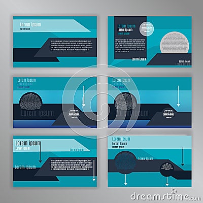 Powerpoint slides presentation templates set. Can be used in creative flyer and style info banner, trendy strategy mockups Vector Illustration