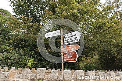 Directions at the entrance of Powerscourt Estate - County Wicklow - Ireland nature tour - No. 3 garden in world Editorial Stock Photo