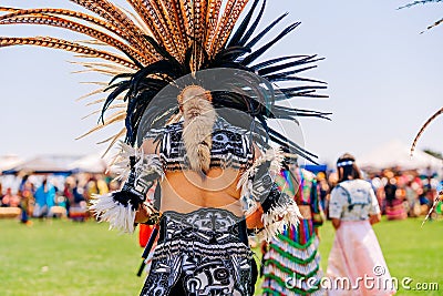 Powwow. Native Americans dressed in full regalia. Details of regalia close up. Chumash Day Powwow Editorial Stock Photo