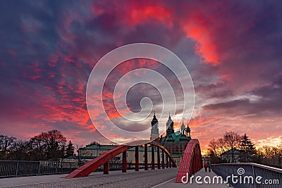 Poznan Cathedral at sunset, Poland Stock Photo