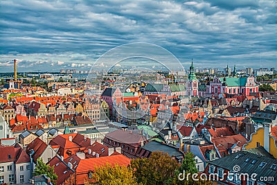 Poznan, Poland 2018-09-22, Beautiful Poznan colorful old city, colorful houses, monumental, historic building and fountain, old ma Stock Photo