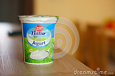 Zott Natur yogurt on table Editorial Stock Photo