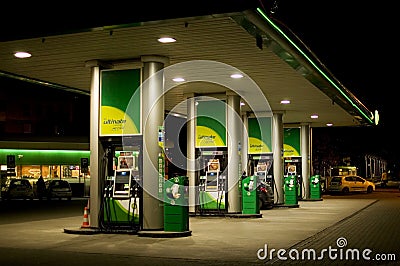 Poznan, Poland - January 2023: BP gas station sign displayed outside Editorial Stock Photo